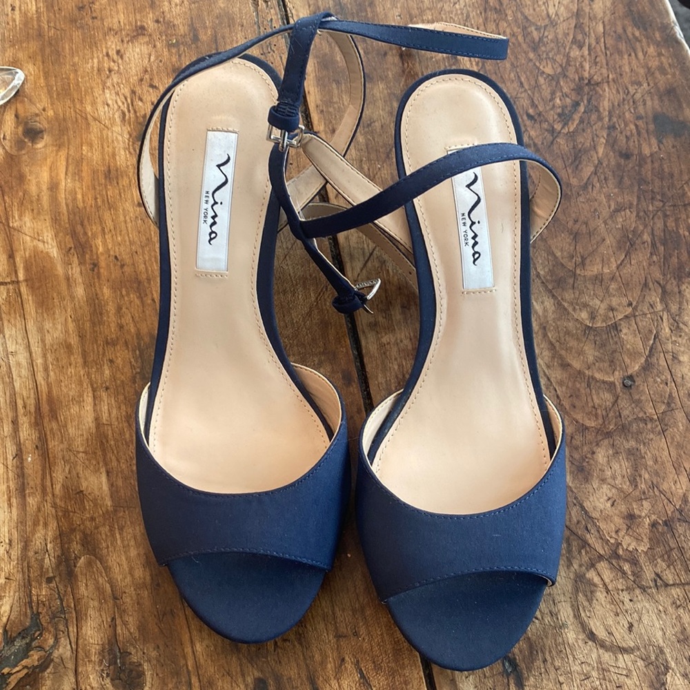 COPY - Nina New York Navy open toe heels with dainty ankle strap. Size 8.5 neve…